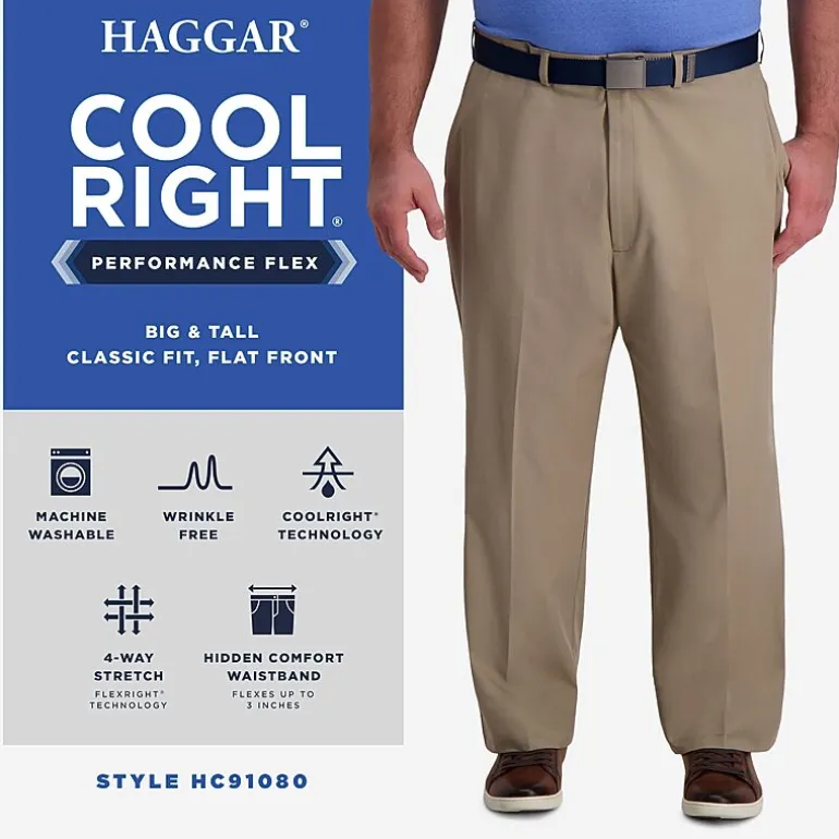 Haggar Cool Right Performance Flex Mens Classic Fit Big and Tall Flat Front Pant