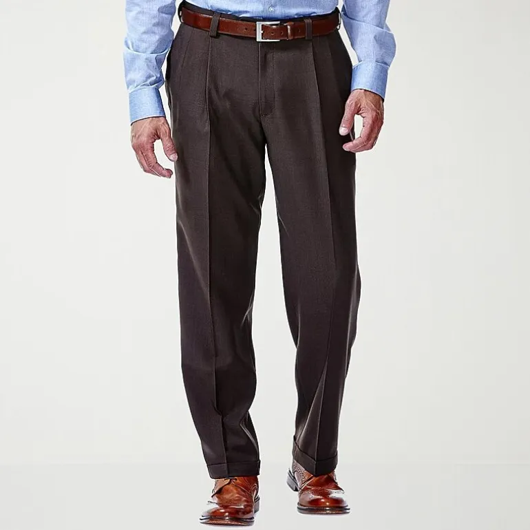 Haggar E-CLO Stria Mens Classic Fit Dress Pleated Pant