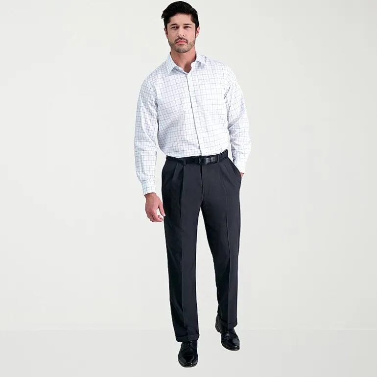 Haggar E-CLO Stria Mens Classic Fit Dress Pleated Pant