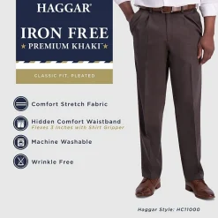 Haggar Iron Free Premium Khaki Mens Classic Fit Pleated Pant