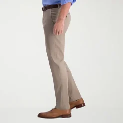 Haggar Iron Free Premium Khaki Mens Comfort Waistband Slim Fit Flat Front Pant
