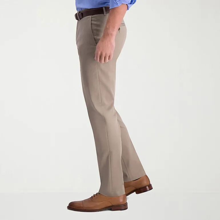 Haggar Iron Free Premium Khaki Mens Comfort Waistband Slim Fit Flat Front Pant