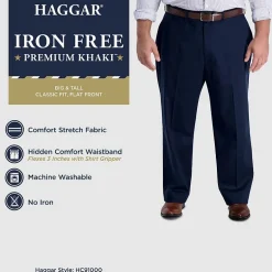 Haggar Iron Free Premium Khaki Mens Classic Fit Big and Tall Flat Front Pant