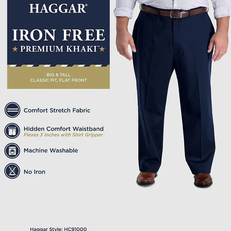 Haggar Iron Free Premium Khaki Mens Classic Fit Big and Tall Flat Front Pant