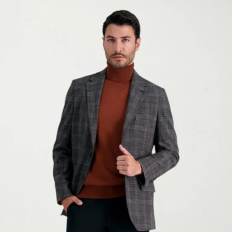 Haggar JMH Tailored Slub Glen Plaid Mens Stretch Fabric Modern Fit Sport Coat