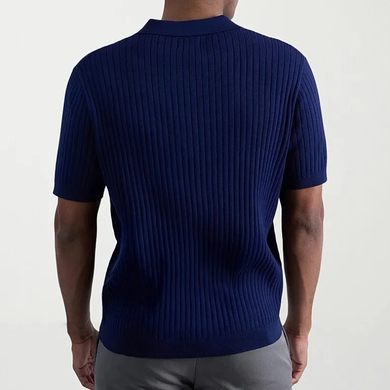 Haggar Johnny Collar Ribbed Mens Short Sleeve Polo Sweater