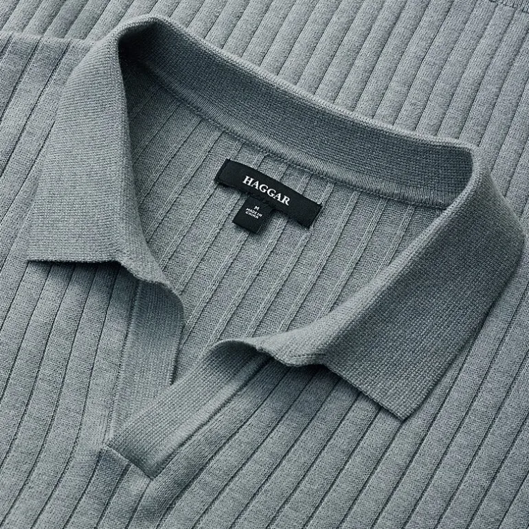 Haggar Johnny Collar Ribbed Mens Short Sleeve Polo Sweater