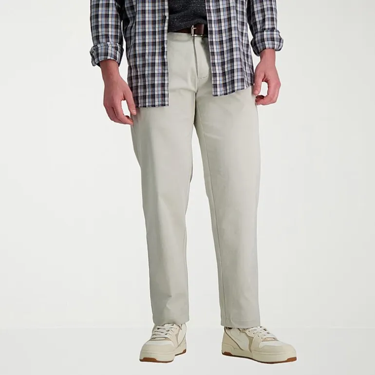 Haggar Life Khaki Chino Mens Comfort Waistband Slim Fit Flat Front Pant