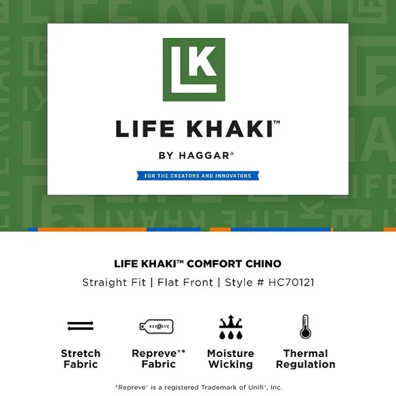 Haggar Life Khaki Comfort Chino Mens Straight Fit Flat Front Pant