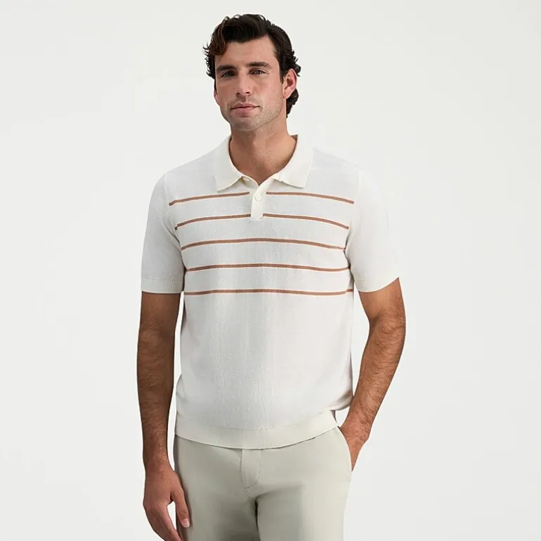 Haggar Linen Blend Retro Stripe Mens Short Sleeve Button Polo Sweater