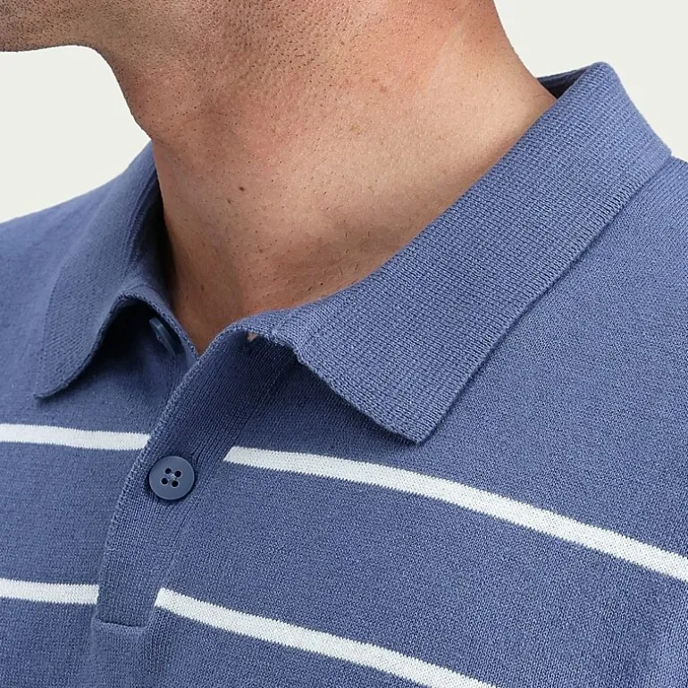 Haggar Linen Blend Retro Stripe Mens Short Sleeve Button Polo Sweater