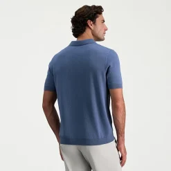 Haggar Linen Blend Retro Stripe Mens Short Sleeve Button Polo Sweater