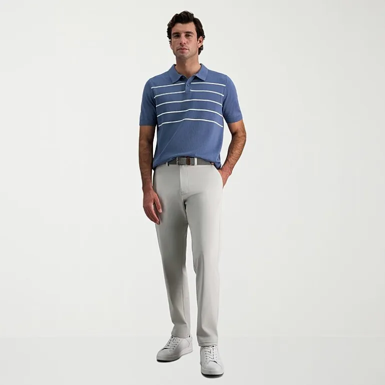 Haggar Linen Blend Retro Stripe Mens Short Sleeve Button Polo Sweater