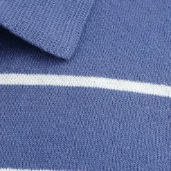 Haggar Linen Blend Retro Stripe Mens Short Sleeve Button Polo Sweater