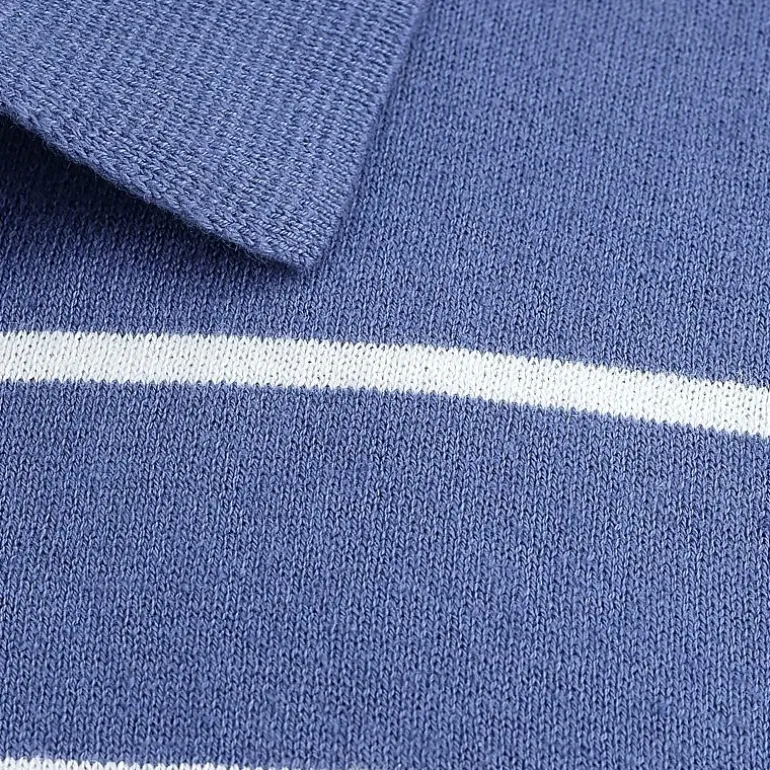 Haggar Linen Blend Retro Stripe Mens Short Sleeve Button Polo Sweater
