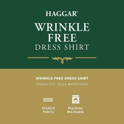 Haggar Mens Classic Fit Wrinkle Free Long Sleeve Dress Shirt