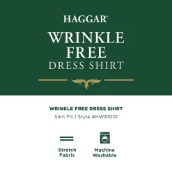 Haggar Mens Slim Fit Wrinkle Free Long Sleeve Dress Shirt