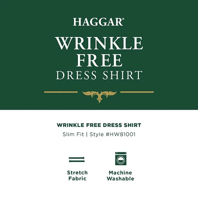 Haggar Mens Slim Fit Wrinkle Free Long Sleeve Dress Shirt