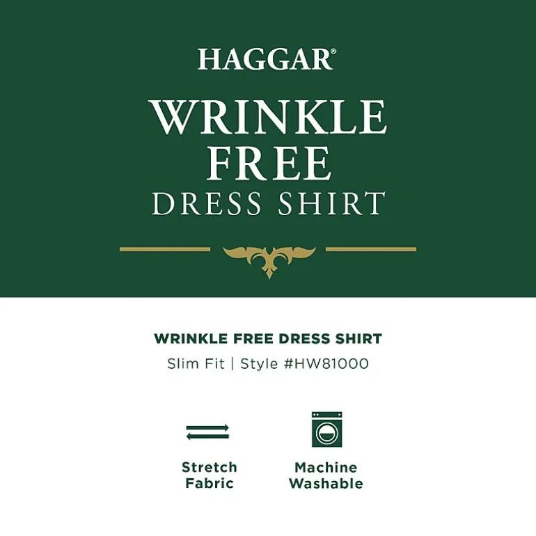 Haggar Mens Slim Fit Wrinkle Free Long Sleeve Dress Shirt