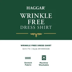 Haggar Mens Slim Fit Wrinkle Free Long Sleeve Dress Shirt