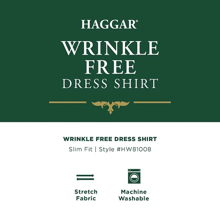 Haggar Mens Slim Fit Wrinkle Free Long Sleeve Dress Shirt