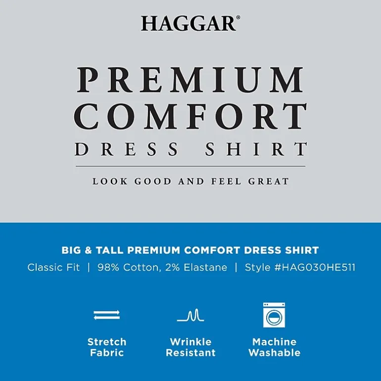 Haggar Premium Comfort Big and Tall Mens Classic Fit Easy Care Stretch Fabric Long Sleeve Dress Shirt