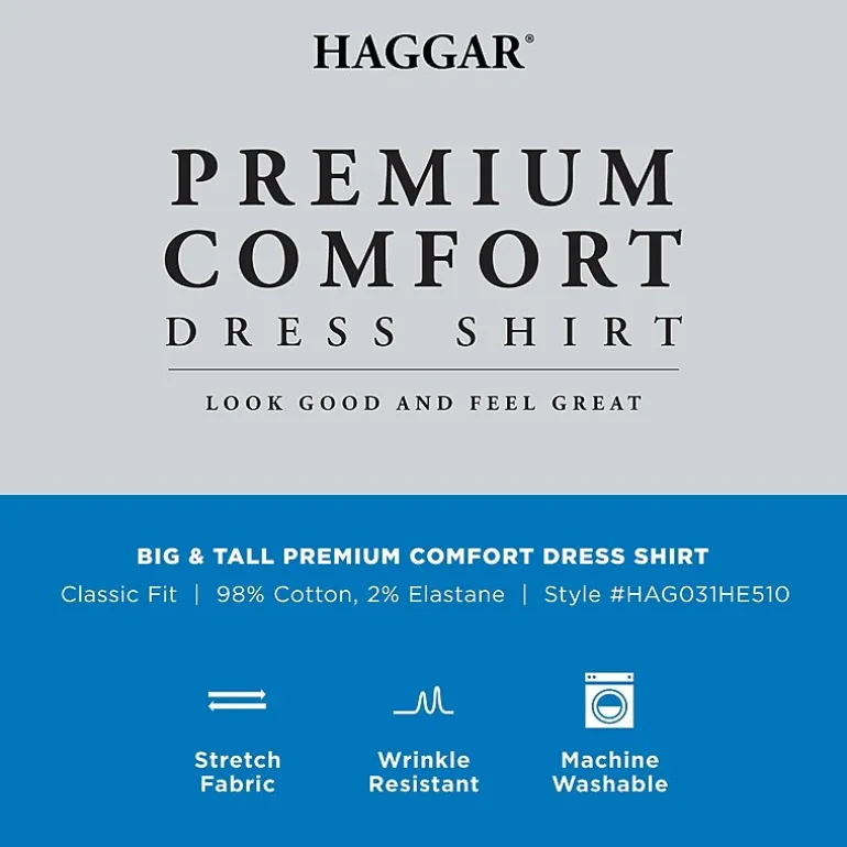 Haggar Premium Comfort Big and Tall Mens Classic Fit Easy Care Stretch Fabric Long Sleeve Dress Shirt