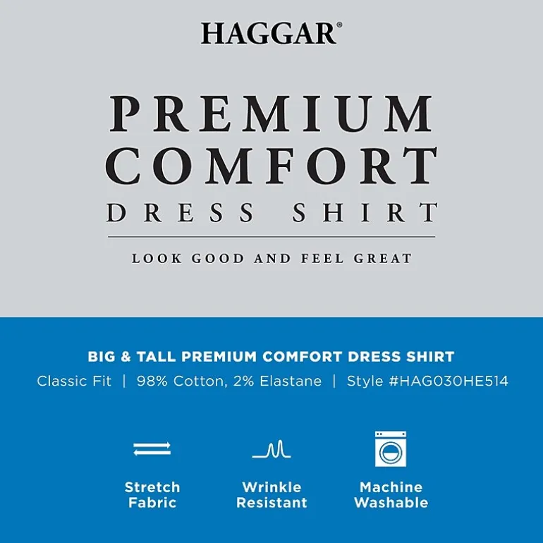 Haggar Premium Comfort Big and Tall Mens Classic Fit Easy Care Stretch Fabric Long Sleeve Dress Shirt