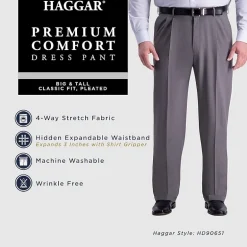 Haggar Premium Comfort Expandable Waist Mens Classic Fit Big and Tall Dress Pleated Pant