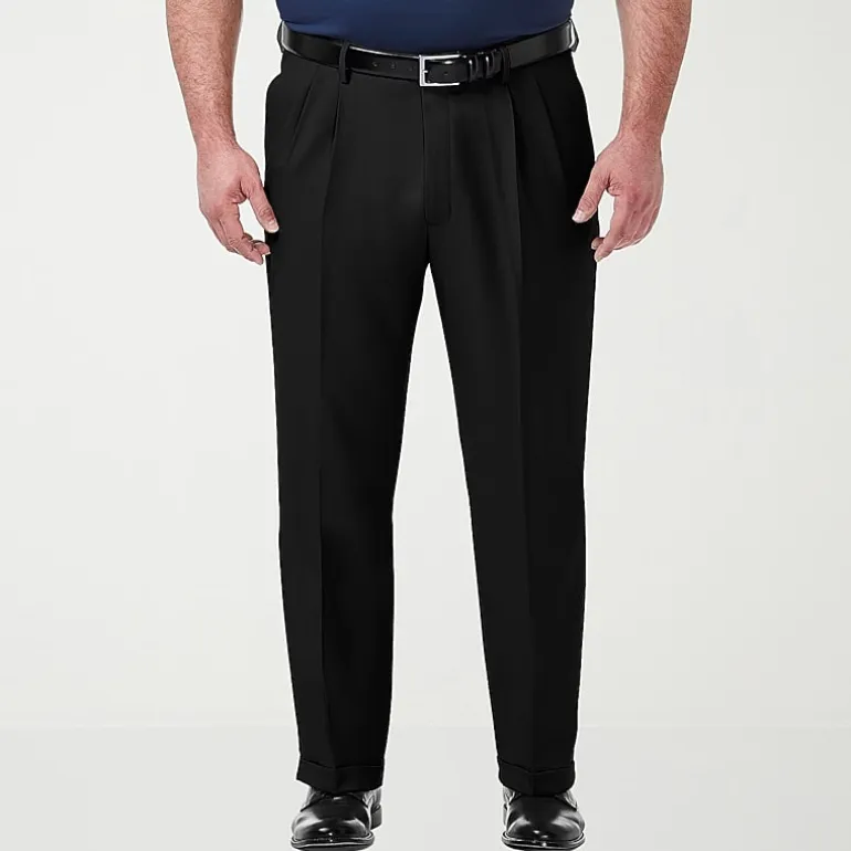 Haggar Premium Comfort Expandable Waist Mens Classic Fit Big and Tall Dress Pleated Pant