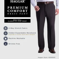 Haggar Premium Comfort Expandable Waist Mens Classic Fit Big and Tall Dress Flat Front Pant