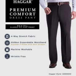 Haggar Premium Comfort Expandable Waist Mens Classic Fit Big and Tall Dress Flat Front Pant
