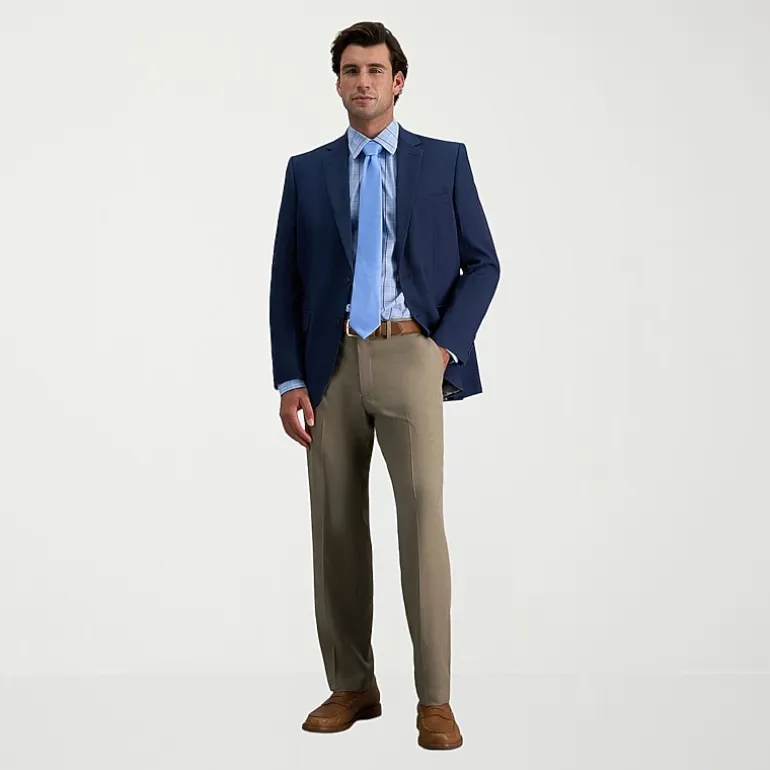 Haggar Premium Comfort Melange Broken Twill Mens Straight Fit Dress Flat Front Pant