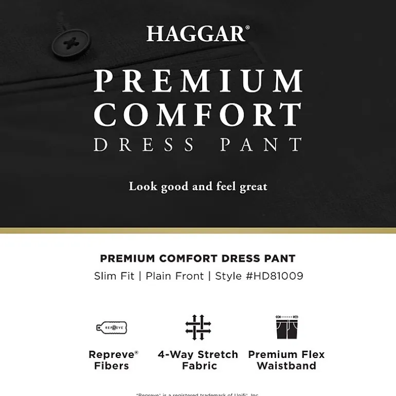 Haggar Premium Comfort Melange Broken Twill Mens Slim Fit Dress Flat Front Pant