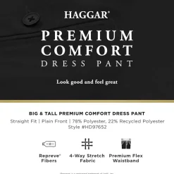 Haggar Premium Comfort Mens Comfort Waistband Straight Fit Big and Tall Dress Flat Front Pant