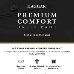 Haggar Premium Comfort Mens Comfort Waistband Straight Fit Big and Tall Dress Flat Front Pant