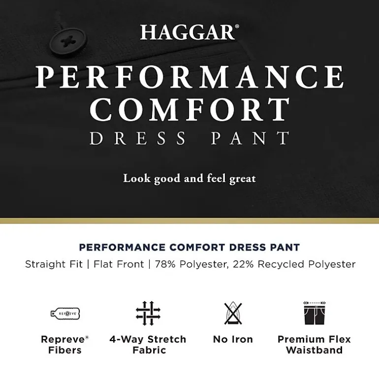 Haggar Premium Comfort Mens Straight Fit Dress Flat Front Pant