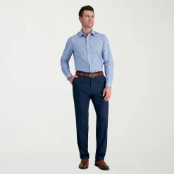 Haggar Premium Comfort Tonal Windowpane Mens Comfort Waistband Straight Fit Dress Flat Front Pant