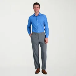 Haggar Premium Comfort Tonal Windowpane Mens Comfort Waistband Straight Fit Dress Flat Front Pant