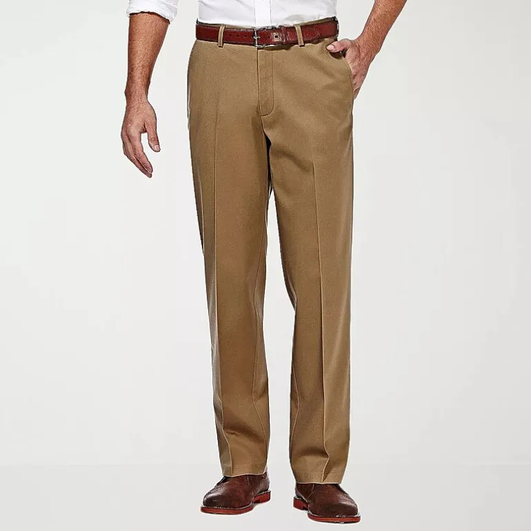 Haggar Premium No Iron Khaki Mens Classic Fit Flat Front Pant