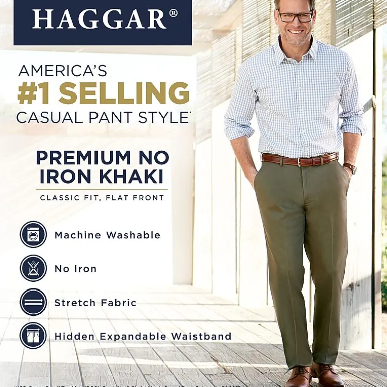 Haggar Premium No Iron Khaki Mens Classic Fit Flat Front Pant