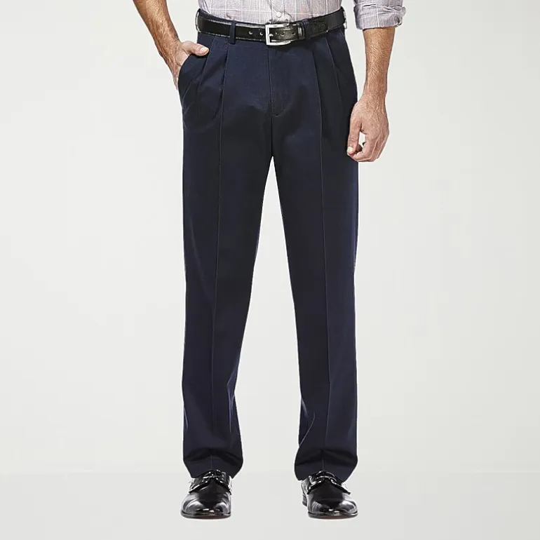 Haggar Premium No Iron Khaki Mens Classic Fit Pleated Pant