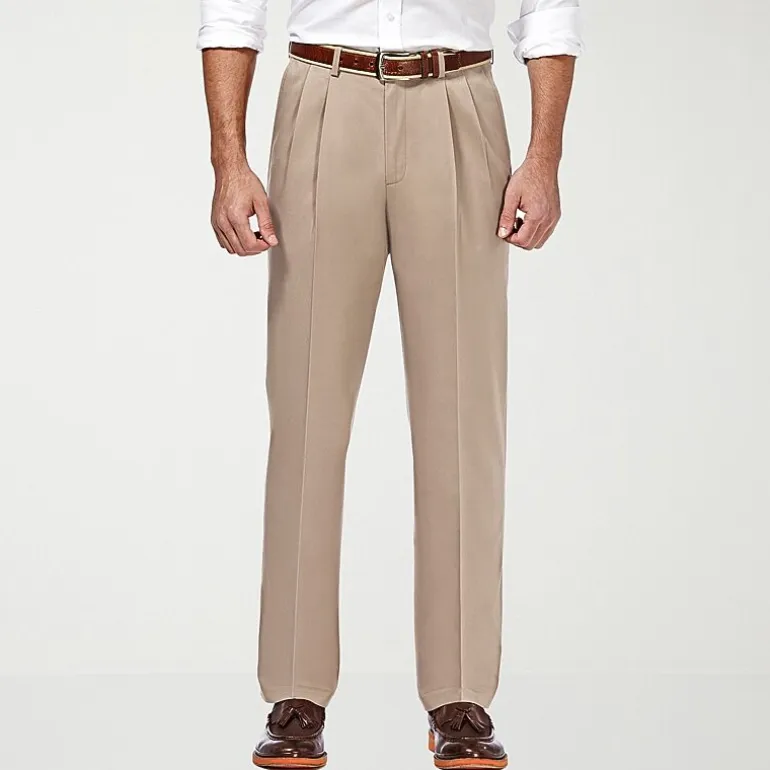 Haggar Premium No Iron Khaki Mens Classic Fit Pleated Pant