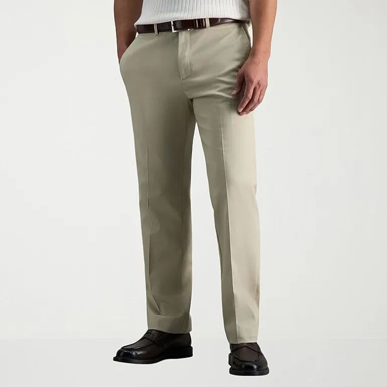 Haggar Premium No Iron Khaki Mens Comfort Waistband Slim Fit Flat Front Pant