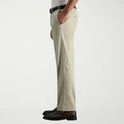 Haggar Premium No Iron Khaki Mens Comfort Waistband Slim Fit Flat Front Pant