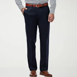 Haggar Premium No Iron Khaki Mens Comfort Waistband Slim Fit Flat Front Pant