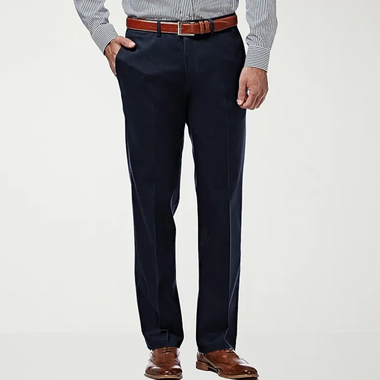 Haggar Premium No Iron Khaki Mens Comfort Waistband Slim Fit Flat Front Pant