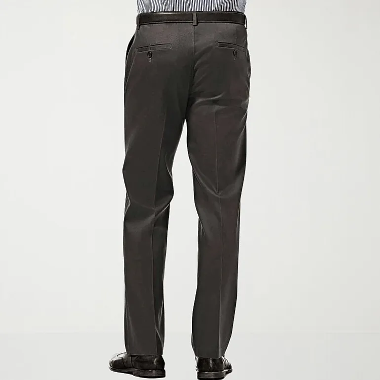 Haggar Premium No Iron Khaki Mens Comfort Waistband Slim Fit Flat Front Pant
