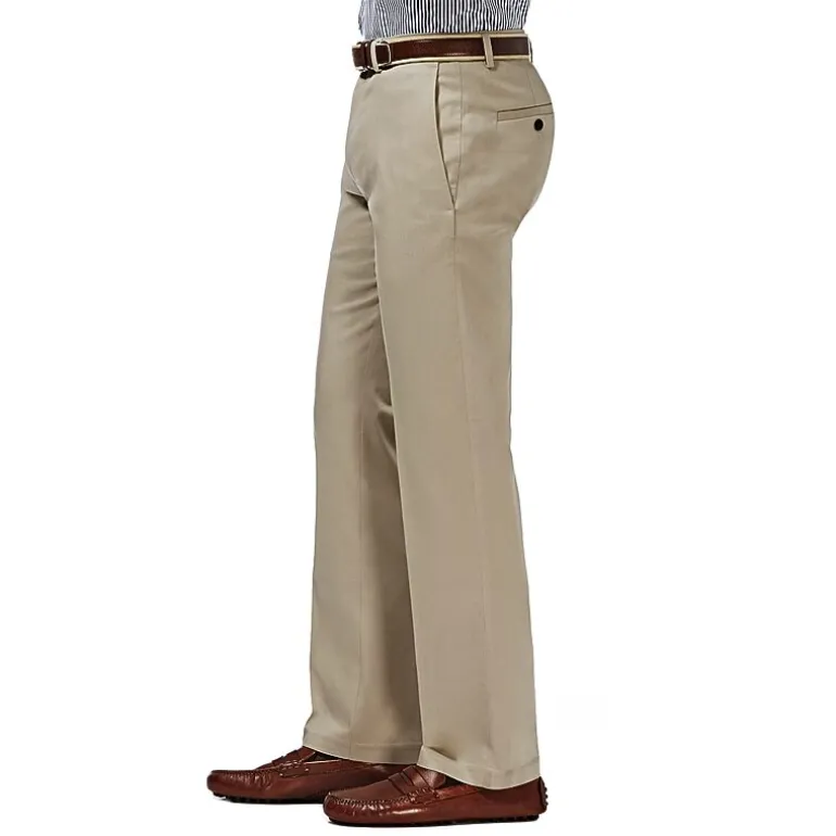 Haggar Premium No Iron Khaki Mens Comfort Waistband Slim Fit Flat Front Pant