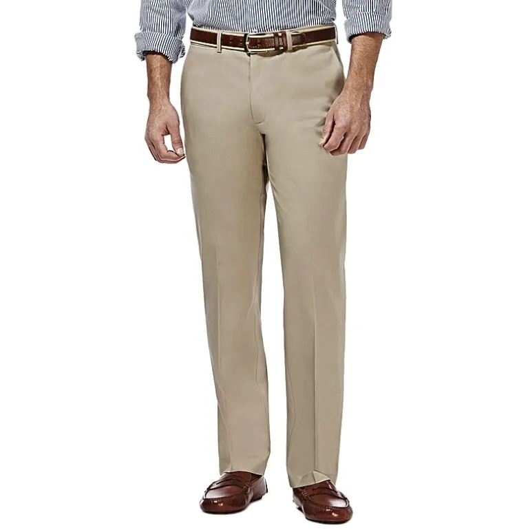 Haggar Premium No Iron Khaki Mens Comfort Waistband Slim Fit Flat Front Pant